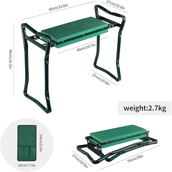 Garden Kneeler and Seat with Free Tool Pouches Heavy Duty Gardening Bench for Kneeling and Sitting Folding Garden Stools with Tool Pouch and Kneeling Pad