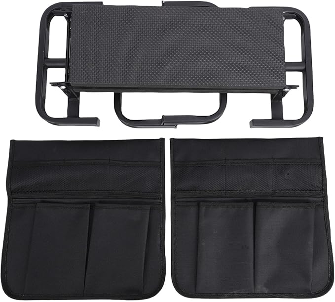 Zerodis Garden Stools 400lbs Widened Kneeler Pad Adjustable Height Foldable Portable Gardening Stool with 2 Tool Pouches Garden Kneeling Bench Support for Kneeling Sitting Kneeler (Black)