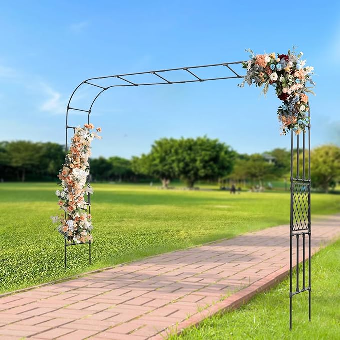 Garden Arch Trellis Length 9.84FT Height 8.2FT Arch Garden Trellis Arbor for Climbing Plants Outdoor Heavy Duty Plant Arch for Lawn Party Ceremony Wedding Decoration Black
