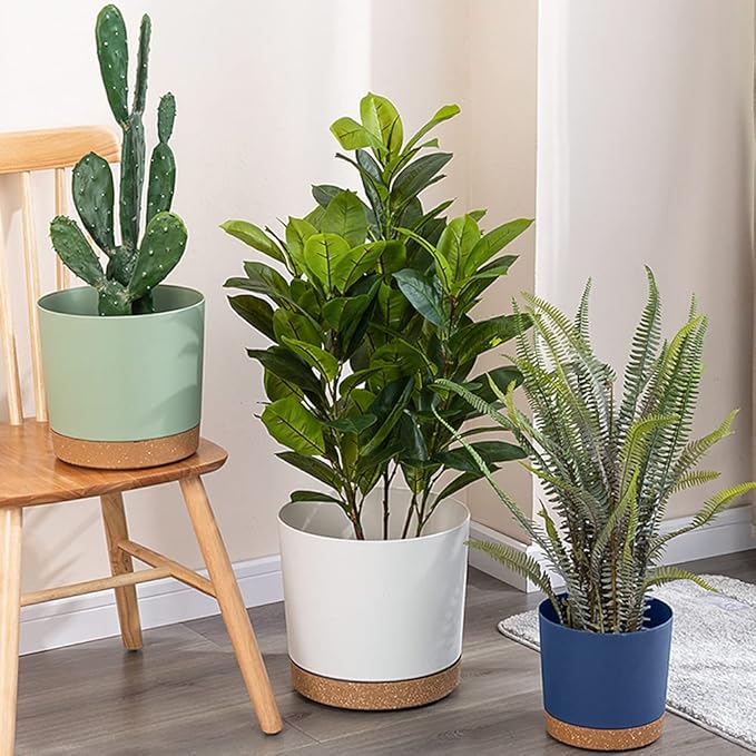 ZMTECH Plant Pots Set of 6 6.5'' Self Watering Plastic Planter with Drainage Hole and SaucerModern Decorative Flower Pot for Indoor Outdoor House Plants Succulents Flowers - Green