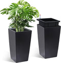 GarveeLife 16 in Tall Planters Set of 2 Outdoor＆Indoor Black Planter Pots High Front Porch Planter Pots with Drainage Holes＆Water Level Monitor＆Inner Bucket Automatic WateringBlack