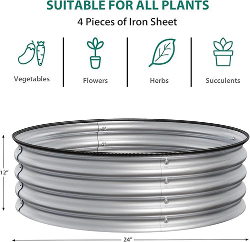 2 x 1FT Round Galvanized Raised Garden Bed – Metal Planter Box Kit with Rust &amp Corrosion Protection Safe Rubber Edge Open Bottom Design – Easy Assembly for Vegetables Flowers Fruits