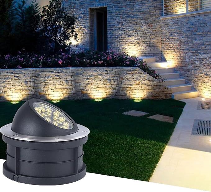 LED Beam Spotlight IP67 Waterproof Adjustable Angle 18W Landscape Buried Floor Light Recessed Stainless Steel Garden Lamp (Green 24V)