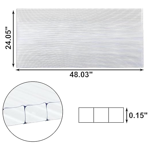 20 Pcs 2' x 4' x 0.15'' Polycarbonate Greenhouse Panels Twin-Wall Roof Panels Waterproof UV Protected Corrugated Plastic for Greenhouse Plant Stand Roof (20)