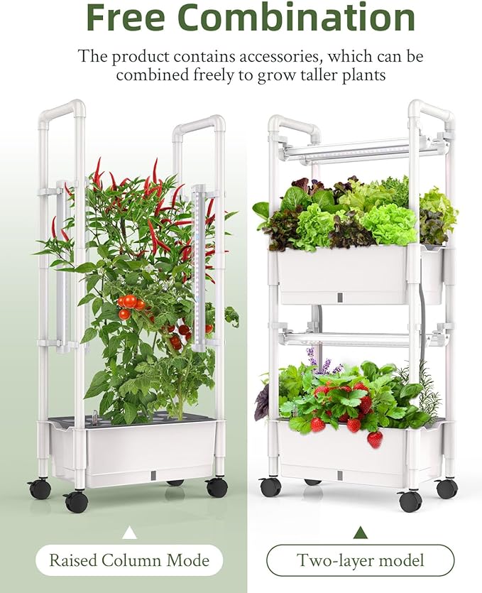 Hydroponics Growing SystemAOONEG 28Pods Indoor Herb Garden with LED Grow LightHydroponics Growing System Kit with Automatic TimerPump SystemAdjustable Height (No SeedGlossy White 2Layer-28Pods)