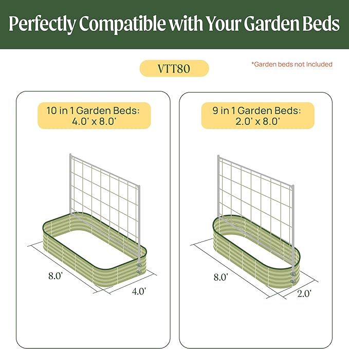 Vego Garden 8.0ft Long Tomato Metal Frame Trellis Garden Trellis for Climbing Plants Like Cucumber Beans Tomatoes &amp Vines (Garden Beds Not Included)