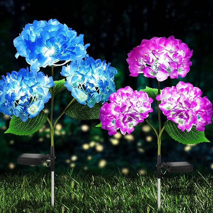 Plant Growing Lamps 2 Pack Hydrangea Flower Solar Led Light Outdoor Garden Lawn Lamps for Garden and Vegetable Patch Patio Country House Decoration(Red-2 Pack)