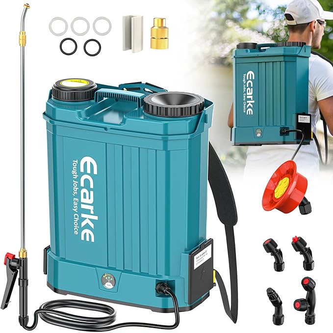 Battery Backpack Sprayer Compatible with Makita 18V Battery (Tool Only) 4.2 Gallon with Auto Mixer 0–100PSI Adj Leak-Proof Metal Telescopic Wand 42 6 Nozzles Ergonomic Strap–Lawn Garden Sprayer