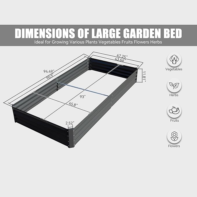 Metal Raised Garden Bed Kit 8x4x1ft Outdoor Large Planter Raised Beds Outdoor Garden Beds Raised Garden Boxes for Gardening Vegetables Flowers Gray