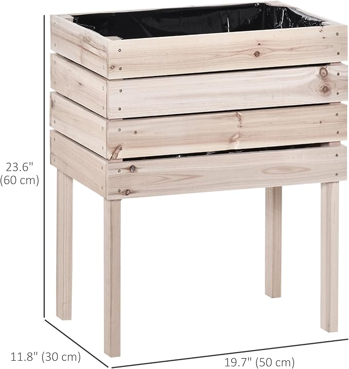 4PCS Raised Garden Bed Wooden Elevated Planter Box Kit with Bed Liner DIY Shape for Flowers Vegetables