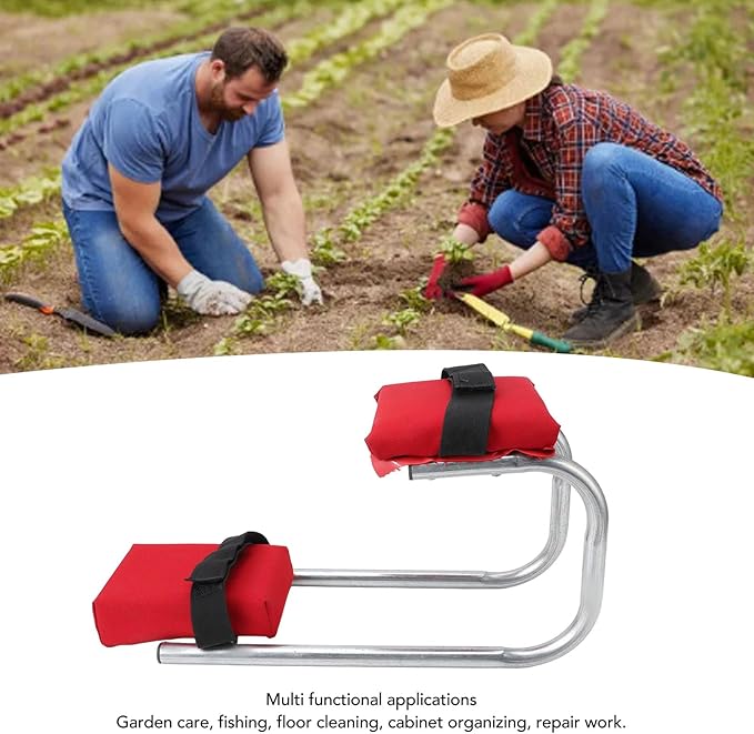 Zerodis Gardening Knee Seat 0.03 Inch Thickened Steel Tubing Kneeling Seat Leg Brace Effort Comfort and Efficiency to Operate Knee Pad Seat for Garden and Yard Work (Red)