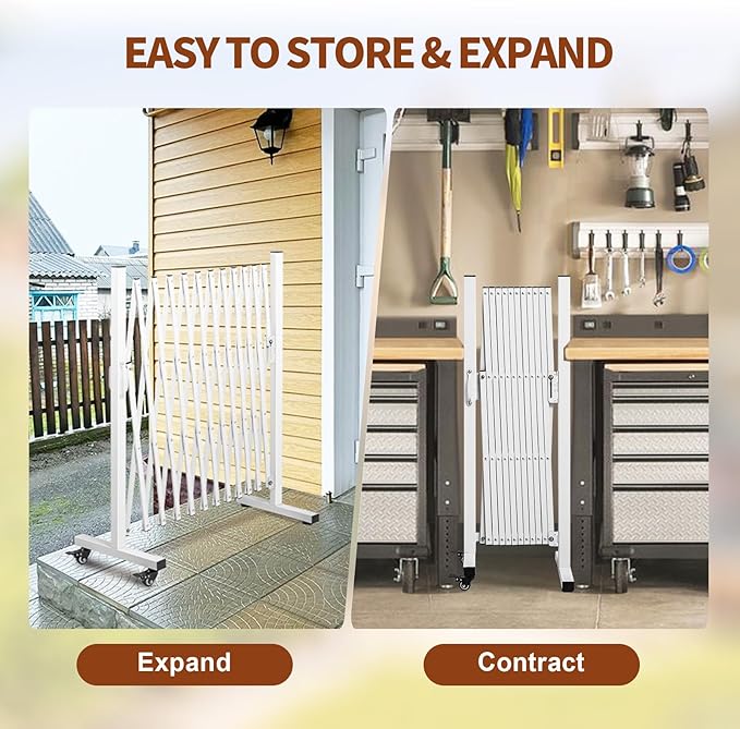 Aluminum Expandable Garden Fence Portable Barricade Gate with Casters Expansion Size 201×15.2×40.6 inches Adjustable Flexible Fence Mobile Barricade Safety Barrier