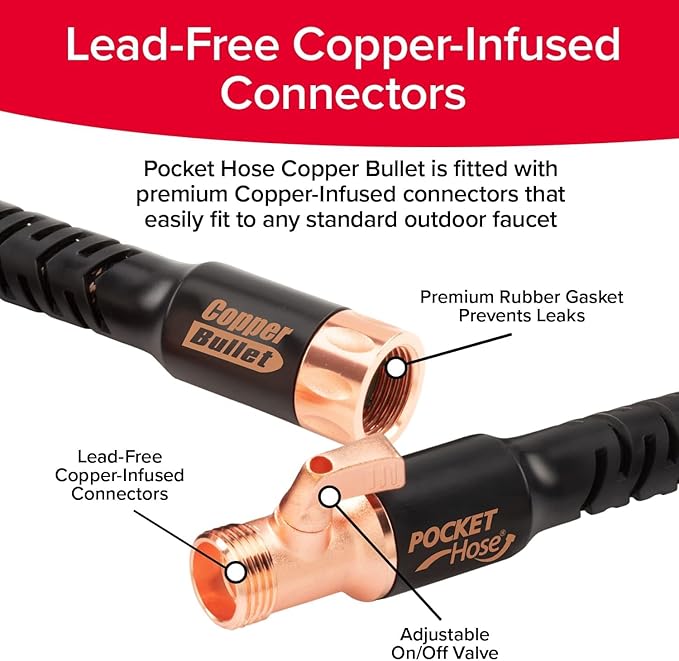 Pocket Hose 75 FT Copper Bullet Expandable Garden Hose w/10 Pattern Thumb Spray Nozzle AS SEEN ON TV 650psi 3/4 in Patented Lead-Free Ultra-Lightweight Solid Copper Anodized Aluminum