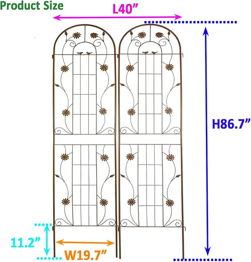 2 Pack Metal Garden Trellis Outdoor Garden Arch Trellis for Climbing Plants 86.7''H x 19.7''W Rustproof Trellis for FlowerRose Morning Glory Cucumber Beans Support (Brown)