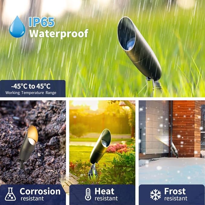 Gardenreet Brass Spot Light Low Voltage - Outdoor Landscape Spotlights LED 12V Landscaping Uplights Small Hard-Wired All Weather Bronze for Backyard Lawn with Warm White Changeable Bulbs (8 Pack)