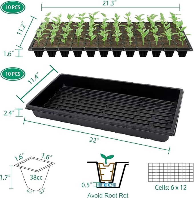 20 Pack Flower and Plant Cultivation Trays1020 Seed Starting Trays No Holes and 72 Cell Seedling Starter Plugs Reusable for Microgreen Seedling Germination Indoor Outdoor Gardening
