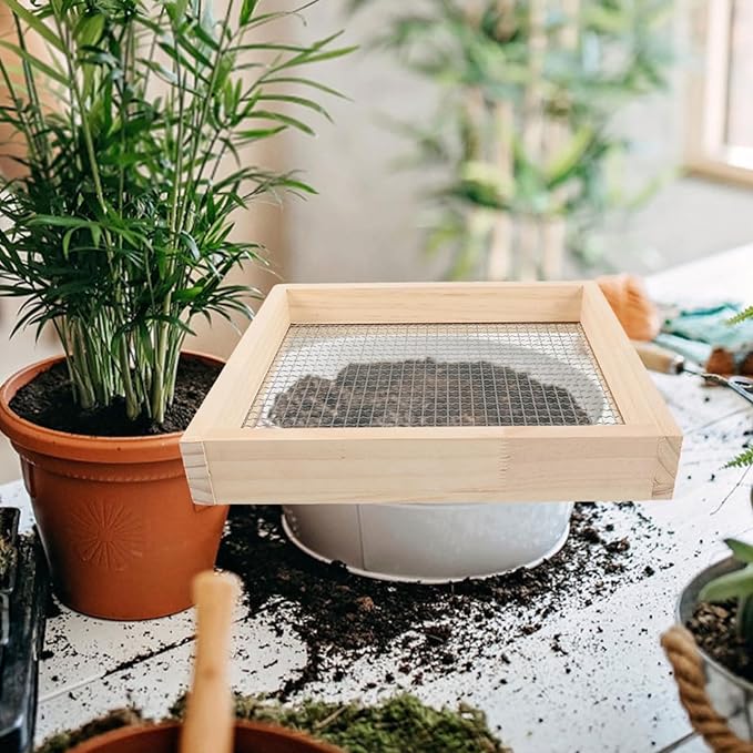 Garden Sieve Sifting Pan Wood Soil Stone Sifter Compact Lightweight Portable Garden Tools for Plant Stone Sifting Tool Sand Sifter