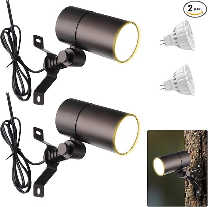 Cheopha 12V Outdoor Low Voltage Landscape Down Light Replaceable 5W MR16 LED Bulb (2700K Warm White) IP65 Waterproof Aluminum Spotlight for Tree Garden Lawn and Yard Lights 2-Pack