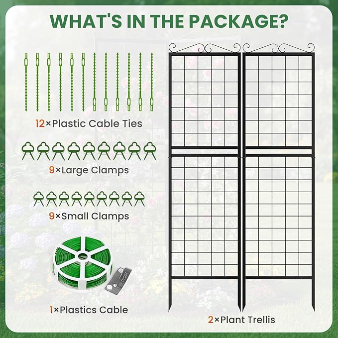 2 Pack 71 Inch Metal Garden Trellis for Climbing Plants Thickened Square Tube Metal Garden Trellis for Vines Plant Rose Vegetable SupportLarge Decorative Outdoor Trellis