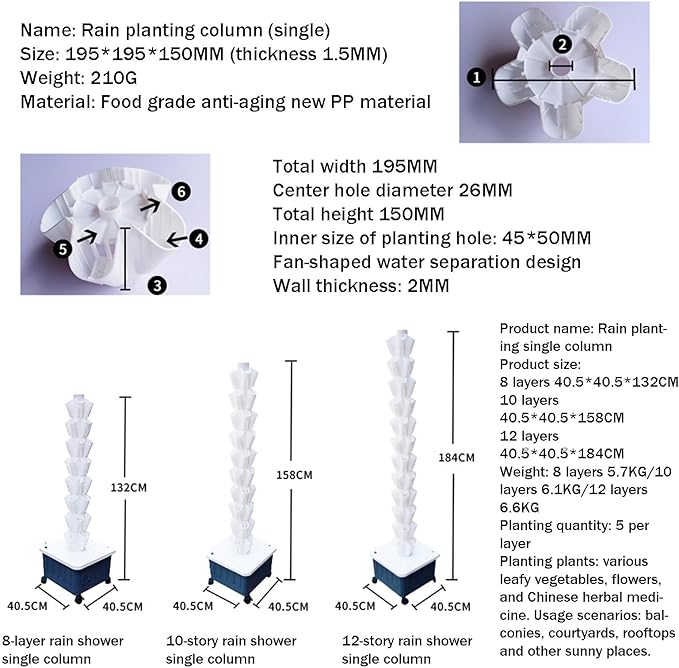Hydroponics Tower Garden Vertical Growing System KitAquaponics Growing SystemNursery Germination Kitwith Hydrating Pump Adapter.for Herbs Fruits and Vegetables(Black12layers)