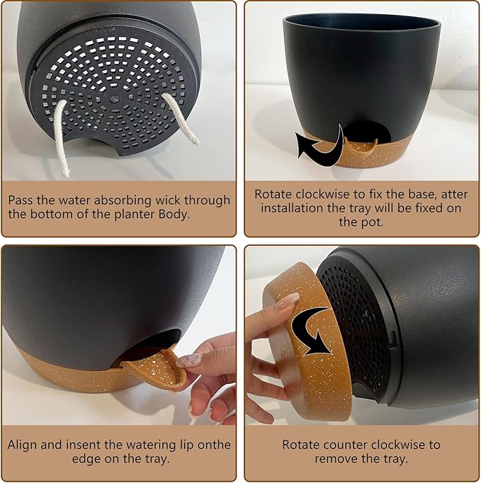 LIFFY Plant Pots 87.576.565.55 Inch Plastic Self Watering Planters with Drainage Holes &amp Saucers 7-Pack Black Nursery Planting Pot with Deep Reservoir for Indoor Outdoor Plants