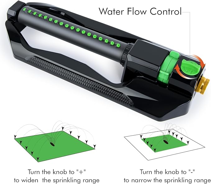 [2 Pack] RESTMO Heavy Duty Oscillating Sprinkler with Metal Base – Adjustable Flow Control Lawn Watering System Covers Up to 3600 Sq. Ft. for Garden Yard