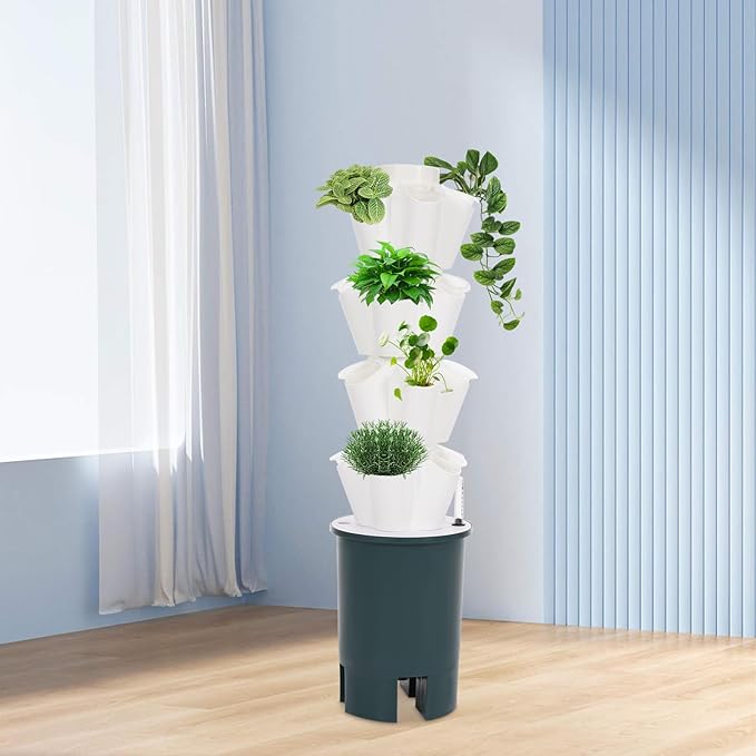 20-Plants Vertical Hydroponics Tower System Growing System Vertical Garden Planter with Pump &amp Water Tank Hydroponic Mechanism for Home Kitchen Balcony - White