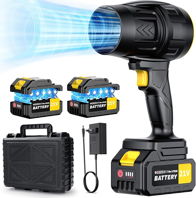 Electric Leaf Blower Cordless with 21V 2 * 3000mAh Batteries and Charger 400000RPM Handheld Battery Powered Leaf Blower One-Touch Speed Adjustment Lightweight Turbo Blower for Yard PatioGarage