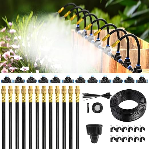 MIXC 50Ft 1/4 Drip Irrigation SystemGarden Irrigation Kit with 12pcs 360° Adjustable Copper NozzlesAutomatic Watering System for OutdoorRaised BedPotted PlantGreenhouse Accessories for Yard