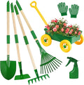 Duckura Kids Gardening Tools Set - 7pcs Wheelbarrow Set Outdoor Toy for Kids with Shovel Rake Leaf Rake Yard Digging Weed Toys Easter Birthday Gifts for Boys Girls Age 2 3+Years Old(Yellow)