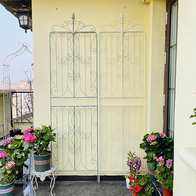 Sungmor 2 Pack Large Garden Trellis for Climbing Plants 92.5 Inch Tall Rustic Green Garden Metal Trellis Decorative Trellis for Outdoor Rose Vines Cucumbers Support Greenhouse Flowerbed Backyard