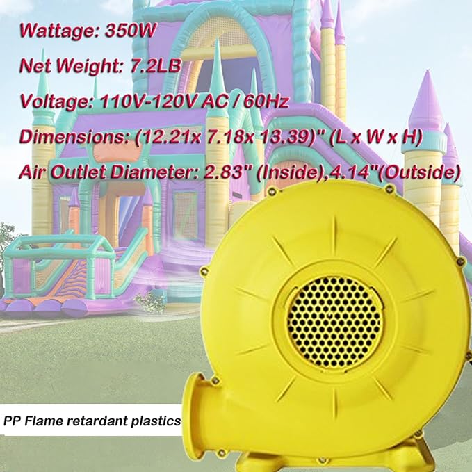 INTBUYING 380W Inflatable Blower 0.5HP 110V-120V Air Blower for Inflatables PP Flame Retardant with High-Speed Motor and Stable Base for Camping Wedding Party Backyard