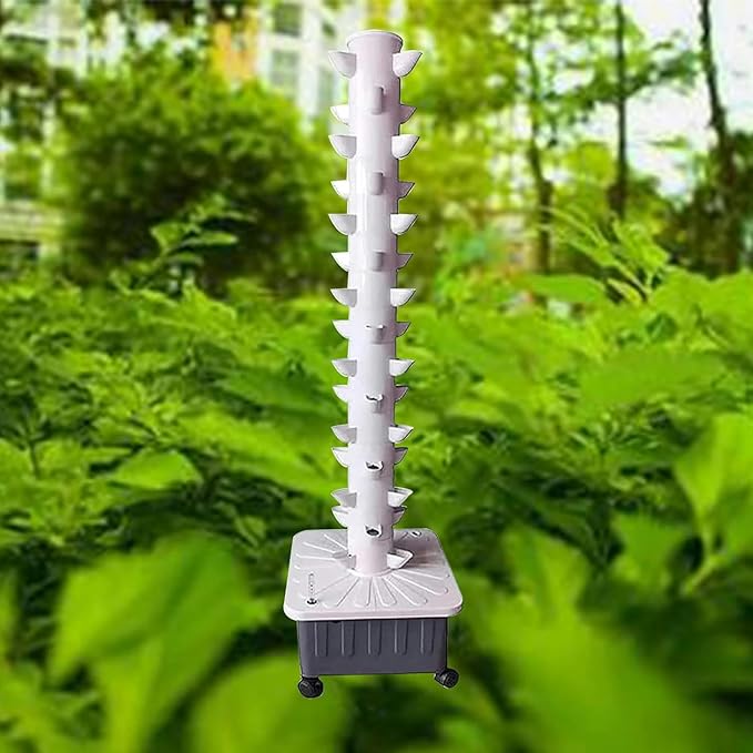 Hydroponic Tower Culture Cultivation Kit Garden Tower Vertical Cultivation Tower 15 Layers 45 Inner Hydroponic Pots with Pump and Mobile Water Tank