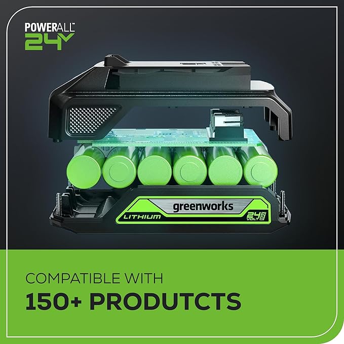 Greenworks 24V (90 MPH / 320 CFM / 200+ Compatible Tools) Cordless Axial Leaf Blower 2.0Ah Battery and Charger Included