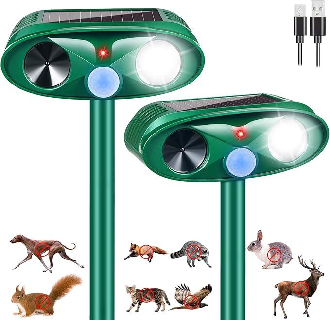 Upgraded Cat Deer Repellent Devices Solar Ultrasonic Animal Repeller Outdoor with Motion Sensor &amp Flashing Light Animal Deterrent Devices for Squirrel Raccoon Dog Rabbit Skunk for Yard Garden 2