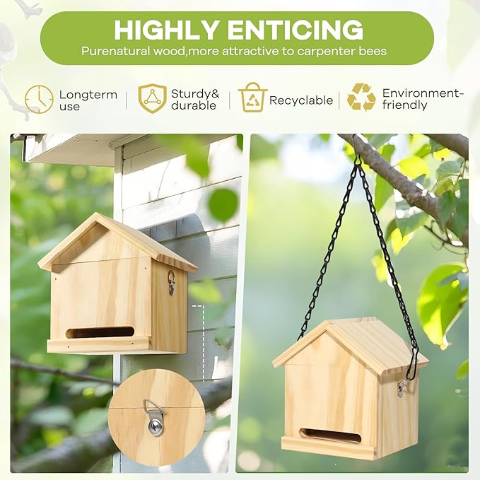 Carpenter Bee Trap for Outside - Wasp Traps Outdoor Hanging with Sticky Traps - Carpenter for Wasps Mud Daubers (2 Bee Trap+8 Refills)