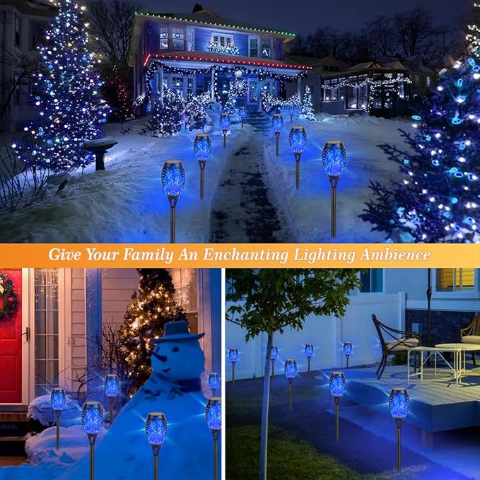 Solar Torch Flame Lights with Flickering Blue Flame Waterproof Outdoor Landscape Decoration Lighting for Garden Lawn Yard Solar Powered (10)