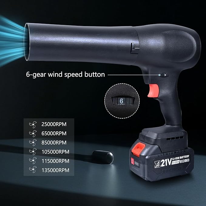 mini Cordless Dry Blower Small Leaf Blower Turbo Blades130000RPM with 1 Batteryfor Blowing dust Leaves Keyboards mainframes car Indoor Outdoor Lightweight