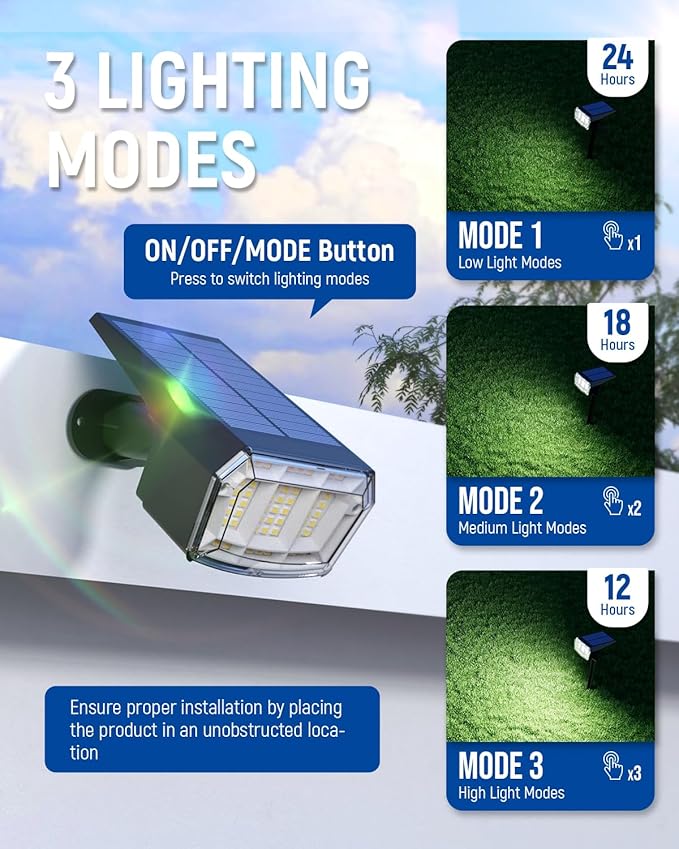 Solar Spot Lights Outdoor Waterproof 2 Pack IP65 63 LED 3 Lighting Modes Spotlights for Yard Garden House Garage Pathway