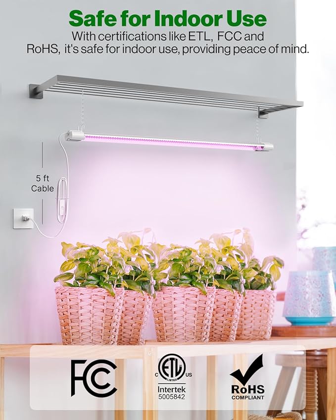 Sunco 3ft Grow Light LED 30W Full Spectrum for Seed Starting Seedling Indoor Plants Plug in Suspended Fixture Link Up to 5 Inline Switch UL/ETL 4 Pack.