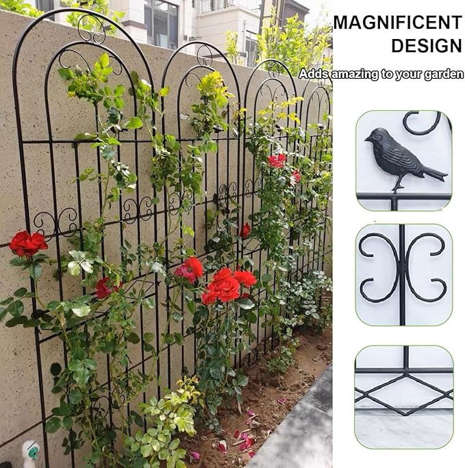 Bird Design Garden Trellis Metal Wall Climbing Plant Support Trellis Frame for Garden Climbing Vines Flowers Black/White(White180cm/70.9in)