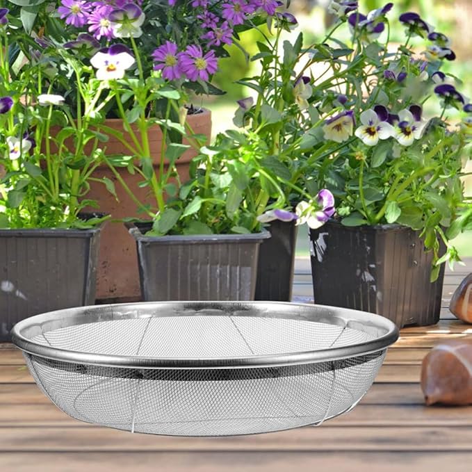 Baluue Dirt Garden Sieve Soil Sifter Stainless Steel Sifting Pan Soil Sand Sieve Compost Sifter for Compost Dirt and Potting Soil