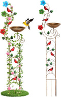 57” Bird Bath with Garden Trellis for Climbing Plants Outdoor Small Decorative Trellises Metal Birdbath Bird Baths 1 Piece (Redbird)