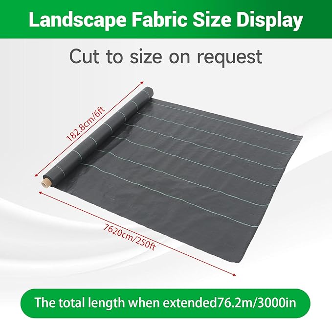 Weed Barrier Fabric Planting Cover - 6 x 250 FT Heavy Duty Landscape Fabric Ground Cover Block for Outdoor Planting