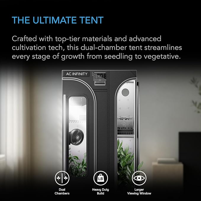 AC Infinity CLOUDLAB 743D 2-in-1 Advance Grow Tent 3x2 Thickest 1 Poles 2000D Mylar Canvas Lab-Tested Highest Reflectivity Largest Zipper Window Controller Mount Plate 48” x 36” x 72” Indoor Grow