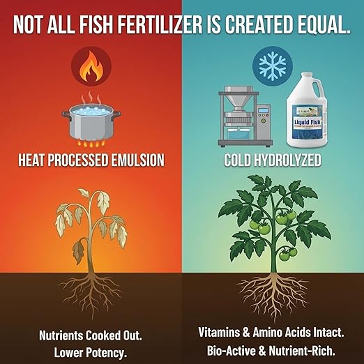 GS Plant Foods Liquid Fish Fertilizer - Organic Material Review Institute Listed (55 Gallons) – Natural Hydrolyzed Fish Fertilizer for Gardens Lawns &amp Container Growing