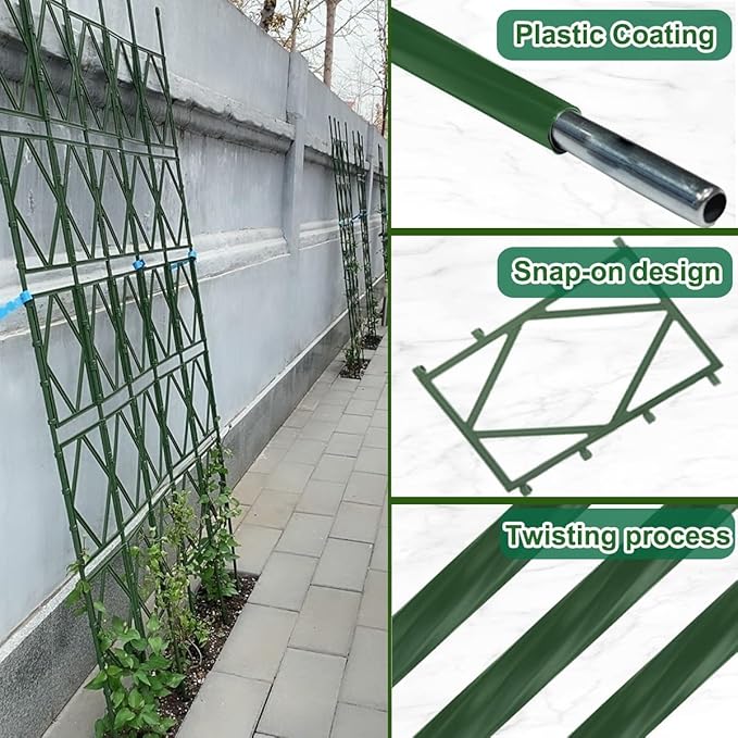 LTSRLL Foldable Garden Trellis Plant Supports - Weatherproof Coated Pot Trellis - Indoor Outdoor Decoration Fence for Climbing Vegetable Flower Fruits Vine Frame(Black60x220cm/23.6x86.6in)