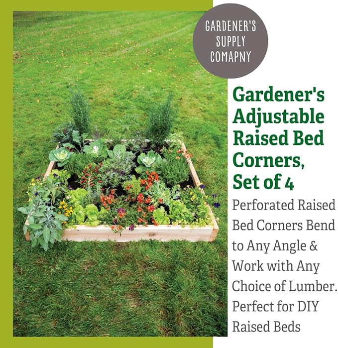Gardener's Supply Company Adjustable Raised Bed Corners - Set of 4 | DIY Garden Bed Corners Bend to Any Angle Use with Any Lumber | 12” L x 5” W Durable Steel with Pre-Drilled Holes &amp Hardware