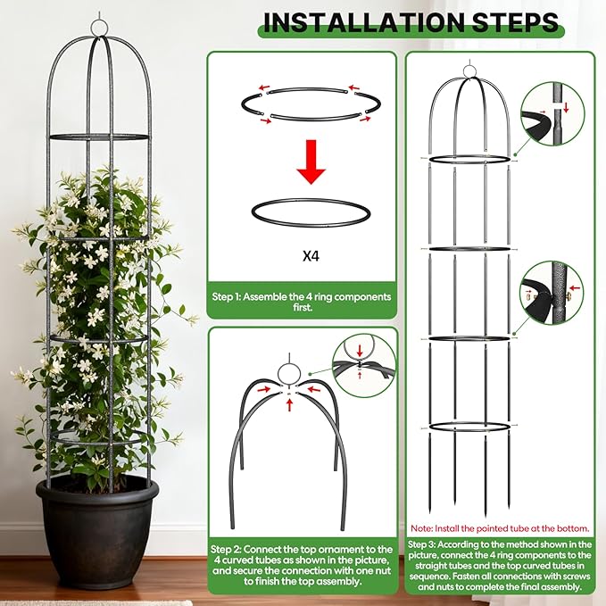 Metal Trellis for Climbing Plants Outdoor 2026 Upgrade 100% Metal with Powder Coating Rose Flowers Grape Pea Cucumber Tomato Cage - 6.3 FT Freestanding Plant Support