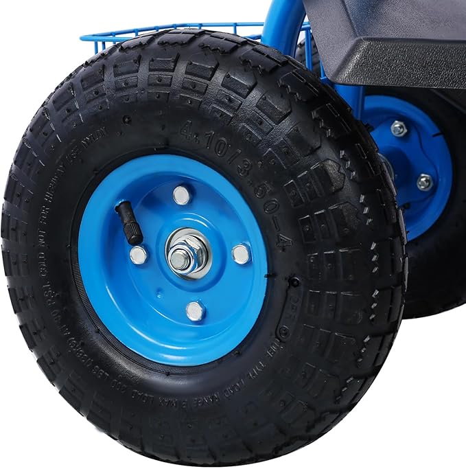 Garden Stool with 360 Swivel Seat Outdoor Rolling Garden Scooter with Adjustable Handle Tools Tray &amp Basket Garden Cart on Wheels Patio Wagon Work Seat with Wheels for Planting Weeding Blue